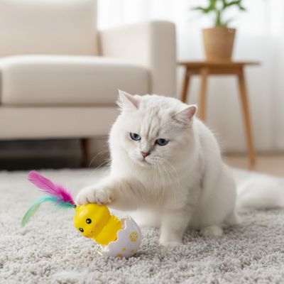 Jouet pour chat avec chat blanc