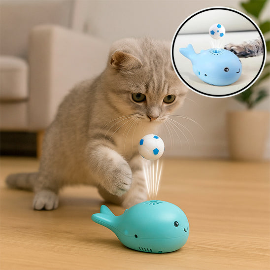  "Jouet chat baleine bleue électrique avec double fonction balle flottante et ventilateur"