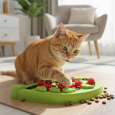 Chat jouant avec puzzle distributeur de friandises et tapis daim interactif bundle complet"