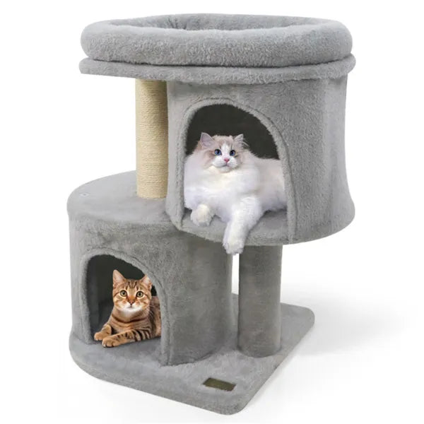 Compact Cat Tree 66 cm – 2 Condos, Sisal Scratching Posts & Anti-Tilt