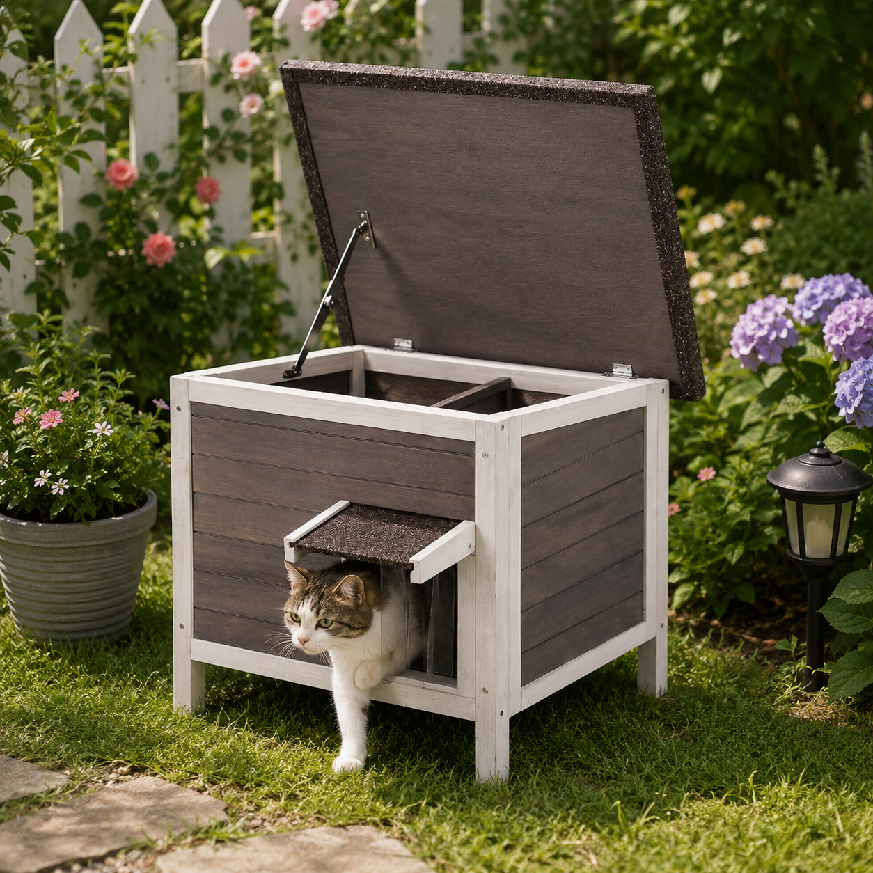 Weatherproof Outdoor Cat House™ – Insulated Wooden Shelter with PVC Door Flaps