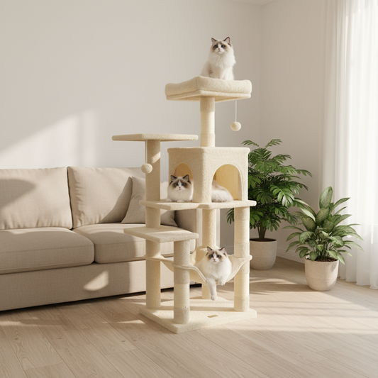 Arbre à chat beige salon moderne