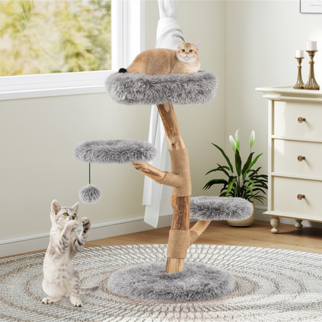Arbre à chat bois poirier lifestyle Shopify