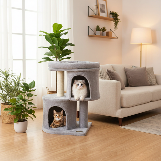 Arbre à chat compact dans salon moderne