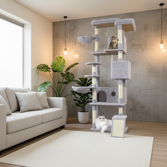 Arbre à chat dans salon moderne