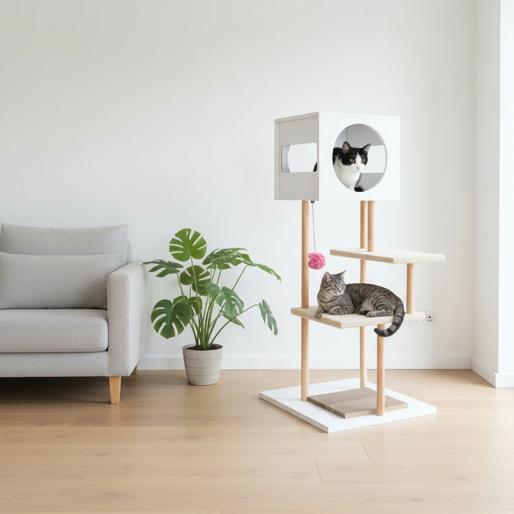 Arbre chat multi-niveaux salon moderne
