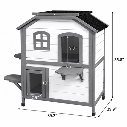 Maison Chat Bois 2 Étages™ – Toit Ouvrant Intérieur & Extérieur