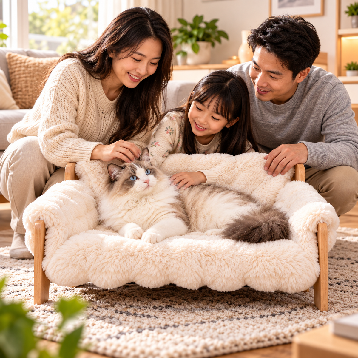 Plush Cat Sofa Bed with Removable Washable Cover