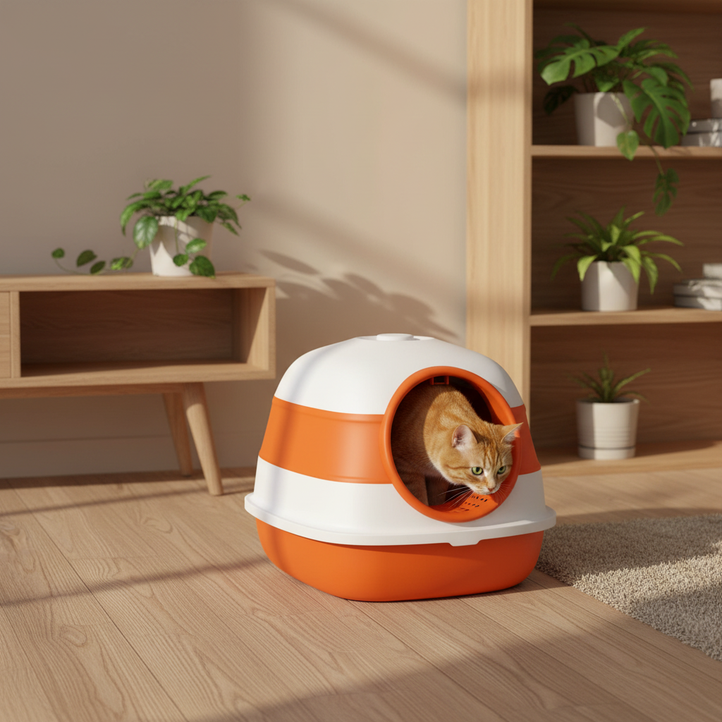 Bac litière dôme orange décor moderne chaleureux
