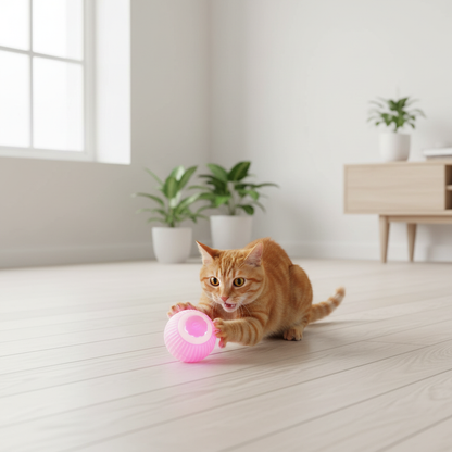 Balle interactive électrique pour chat dans salon moderne
