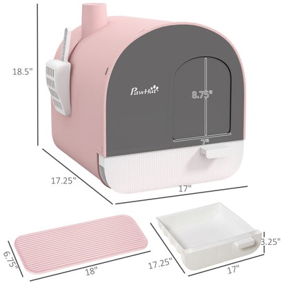Enclosed Cat Litter Box – Odor Filter, Scoop & Mat Included | Pink
