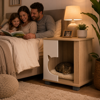 Modern Wooden Cat House End Table