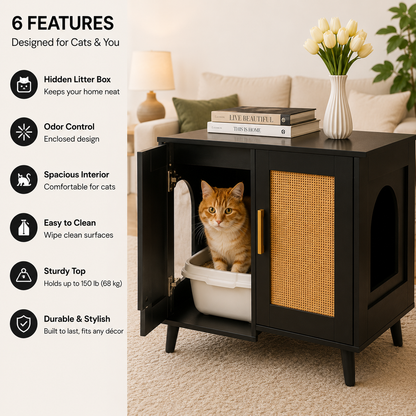 Hidden Cat Litter Box Furniture with 2 Rooms