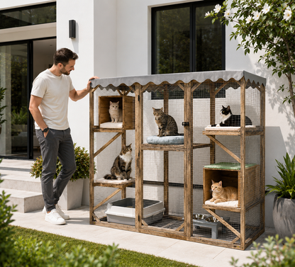 Outdoor Large Catio™ – Cat Enclosure with 5 Platforms & 2 Cat Houses