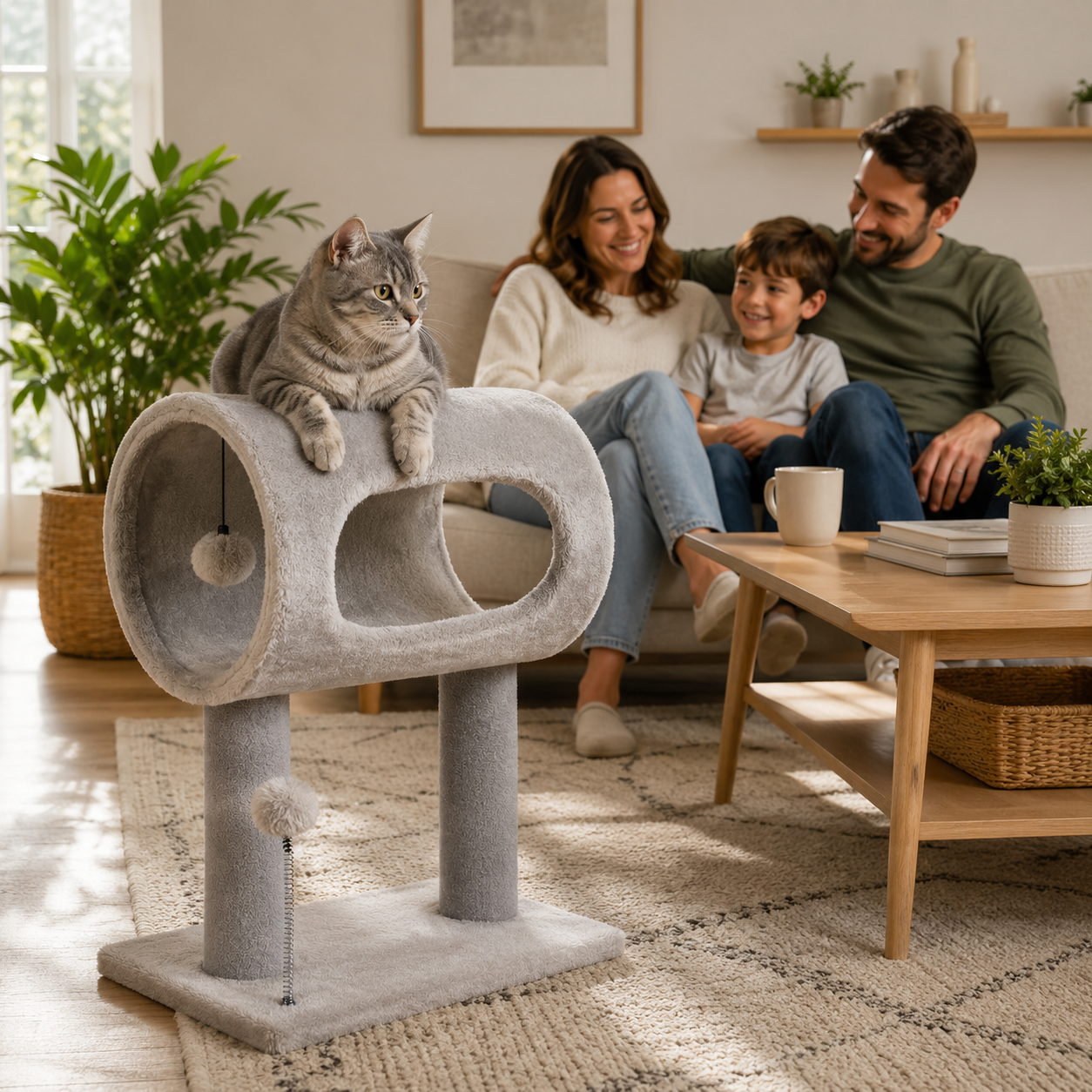 Tunnel & Ball Scratching Post Grey – Scratch, Hide, Play: All in One