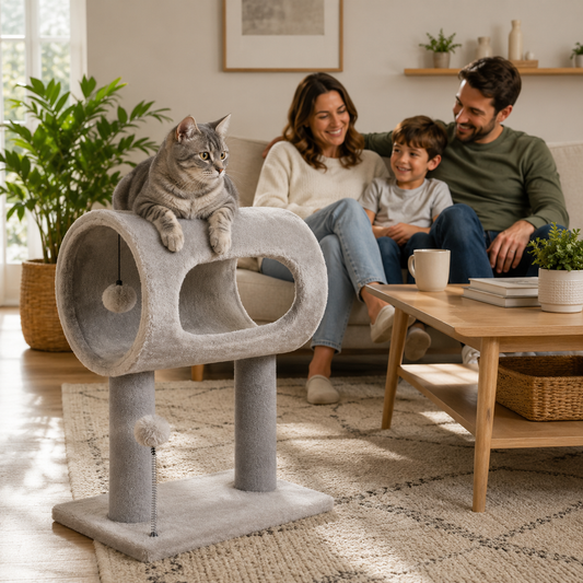 Multi-Level Cat Scratcher with Tunnel, Perch & Interactive Balls