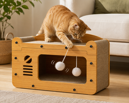 2-Niveau Griffoir pour Chat avec des Balles Suspendues