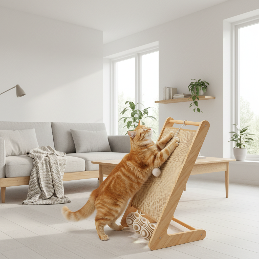 Chat grattant dans salon moderne