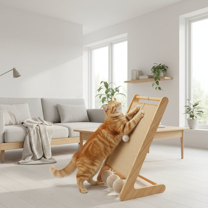 Chat grattant dans salon moderne
