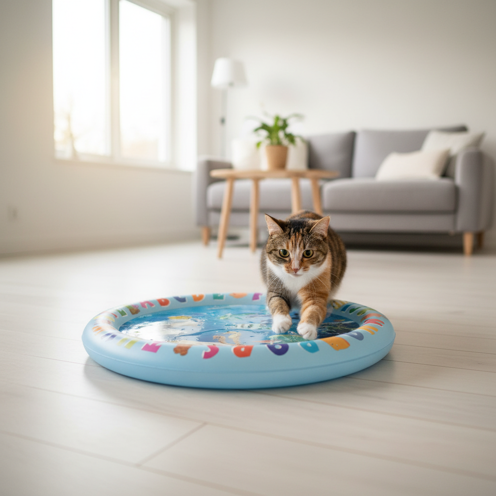 Chat jouant avec le tapis aquatique monde sous-marin