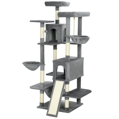 Multi-level Cat Tree 175cm – 2 Condos, 3 Hammocks, 8 Scratching Posts | Dark Grey