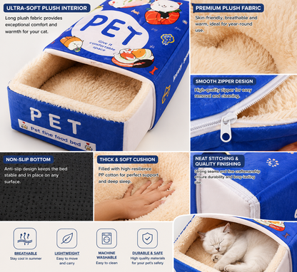 Lit Chat Snack Box Blue – Original Enclosed Cat Bed, A Cozy Retreat for Them & a Delight for You