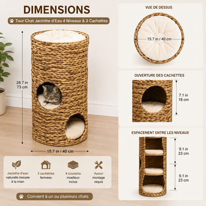Water Hyacinth Cat Tree – 4 Levels with 3 Hiding Places