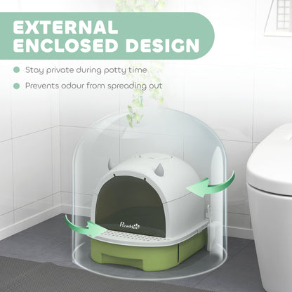 Covered Litter Box – Drawer, Odor Control & Handle | Green