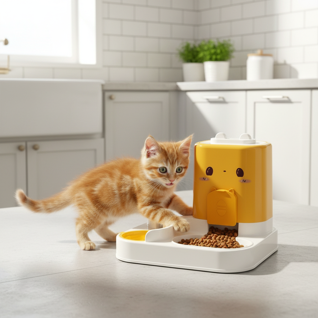 Distributeur jaune avec chat cuisine moderne