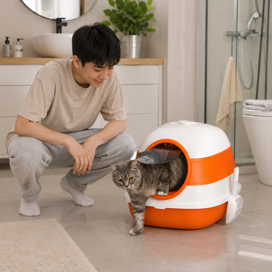 Bac à litière pour chat dôme couvert avec tapis et pelle à litière
