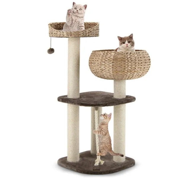 Woven Water Hyacinth Cat Tree – 104 cm | 3 Sisal Scratching Posts