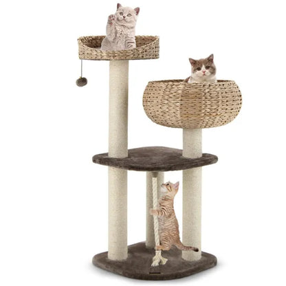 Woven Water Hyacinth Cat Tree – 104 cm | 3 Sisal Scratching Posts
