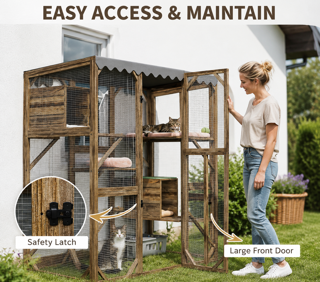 Outdoor Large Catio™ – Cat Enclosure with 5 Platforms & 2 Cat Houses