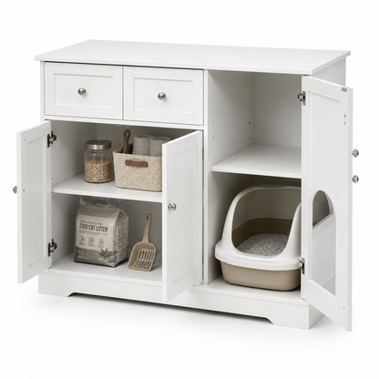 Hidden Cat Litter Box Furniture with Storage Drawers