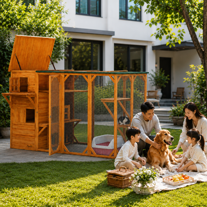 Large Outdoor Catio™ – Multi-Level Enclosure for 3 Cats with 2-Story House