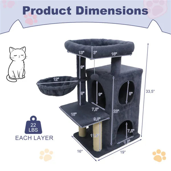 Arbre à chat multi-niveaux 85 cm – Gris foncé | 2 Condos, Griffoirs Sisal & Anti-Basculement