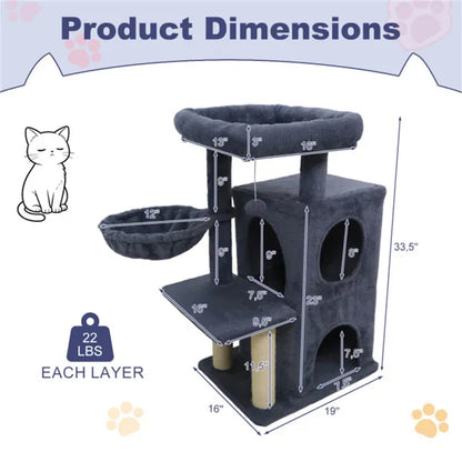 Arbre à chat multi-niveaux 85 cm – Gris foncé | 2 Condos, Griffoirs Sisal & Anti-Basculement