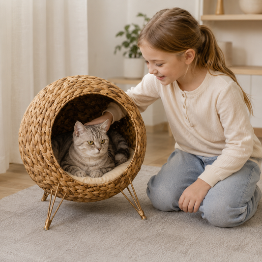 Water Hyacinth Cat House – Metal Tripod & Cushion Included