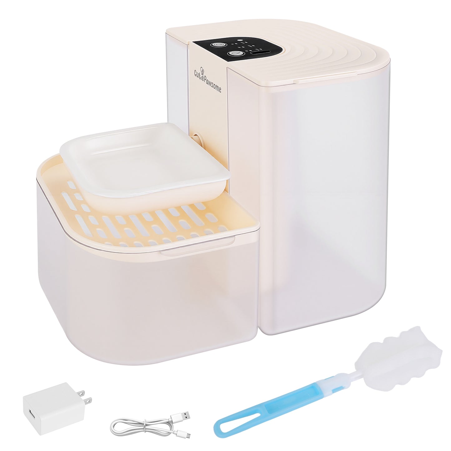 Fontaine à eau automatique pour chat 4,5 L – Sans fil, Rechargeable & Télécommande | Blanc