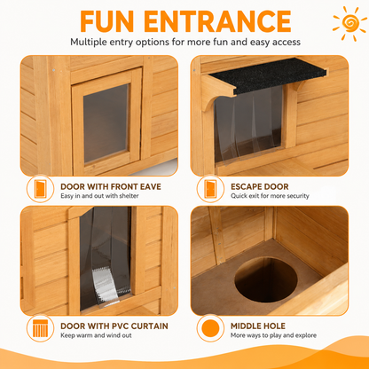 Maison Extérieure pour Chat 2 Étages™ – Bois Imperméable avec Toit Ouvrant