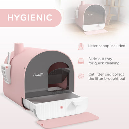 Enclosed Cat Litter Box – Odor Filter, Scoop & Mat Included | Pink