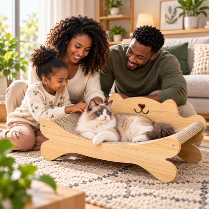 2-in-1 Wooden Cat Scratcher Lounge with Sisal Hammock