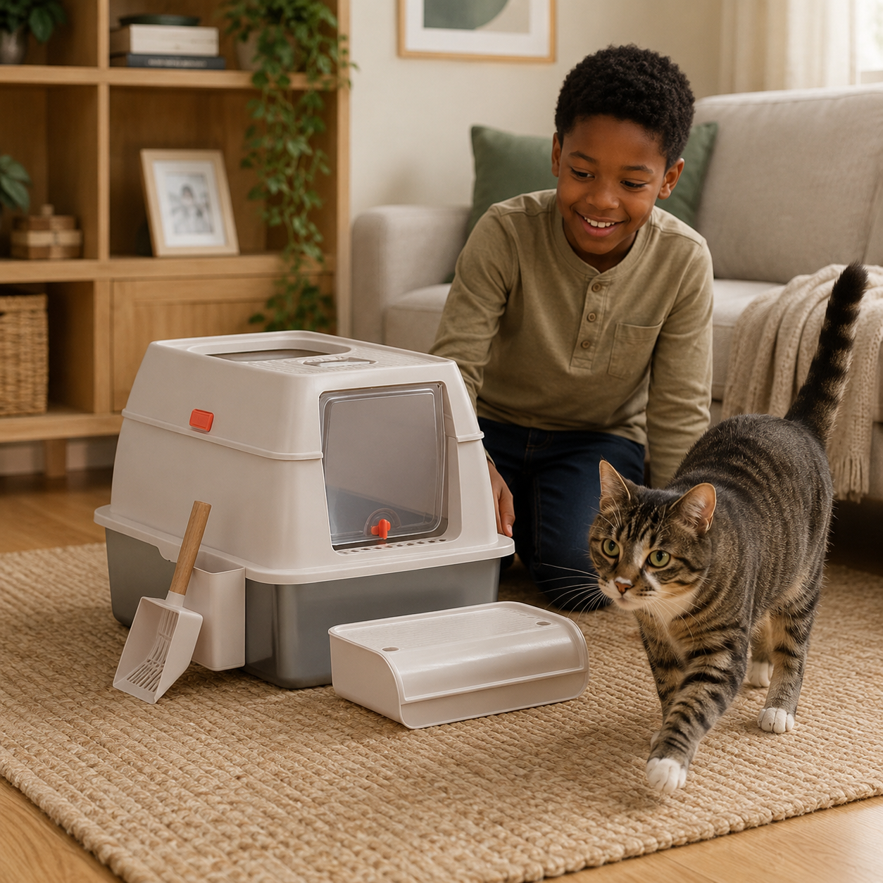 Premium Stainless Steel Cat Litter Box with Lid – Dual Entry, Odor Control, Leak-Proof, Easy Clean