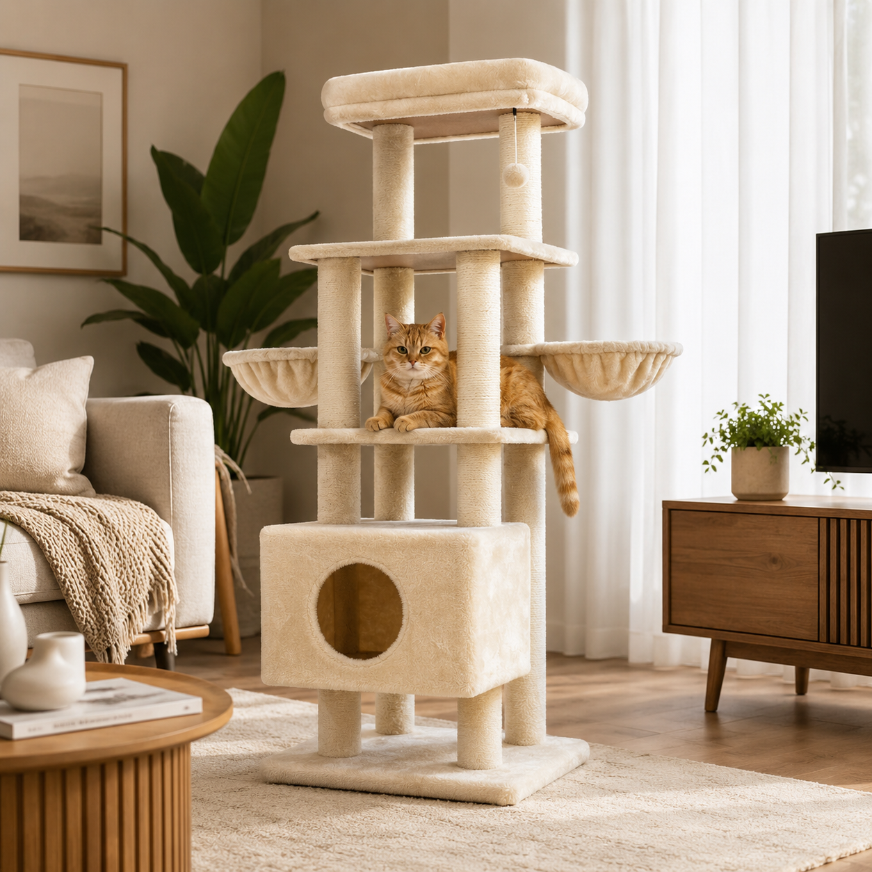 Gray Multi-Level Cat Tree with Condo, Hammock & Scratching Post