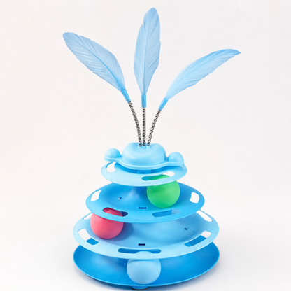 Interactive 3-Level Cat Track Toy – Rolling Balls & Spring Feather Teaser