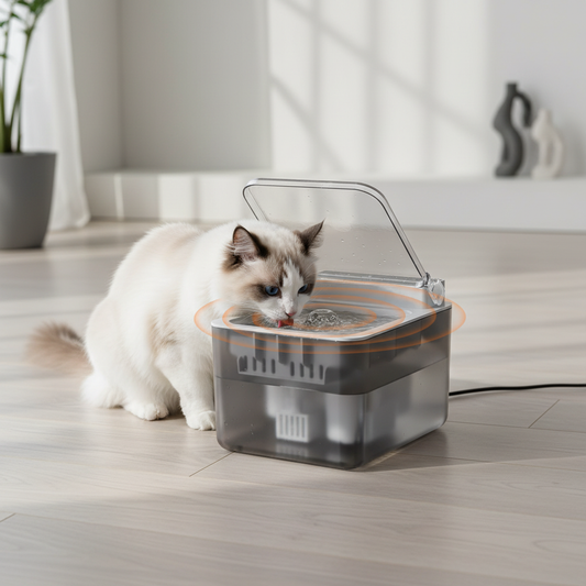 Fontaine chat sur plancher