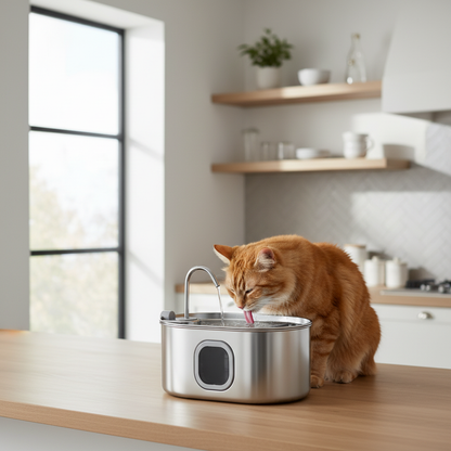 Fontaine eau inoxydable chat cuisine moderne
