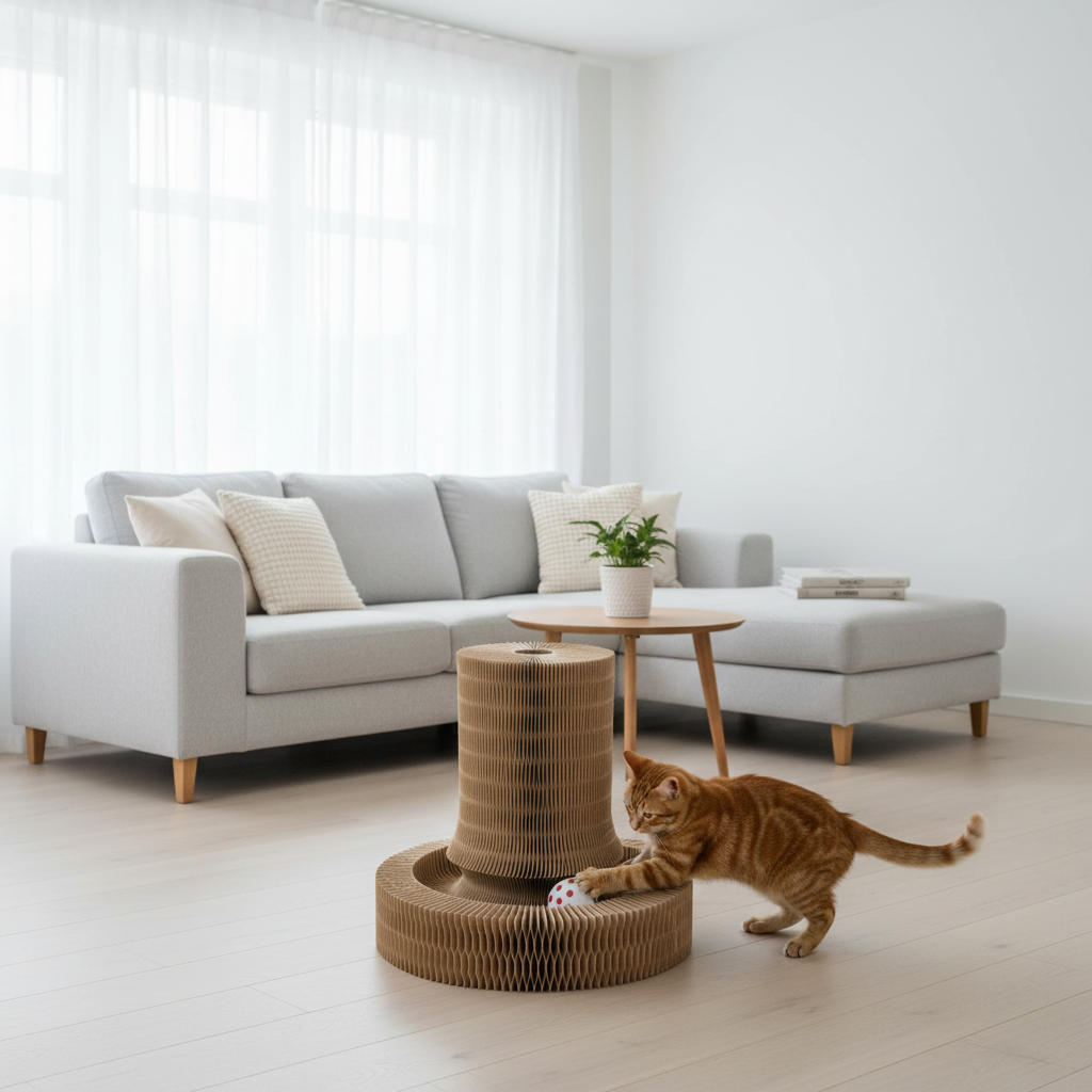 Griffoir accordéon chat dans salon moderne