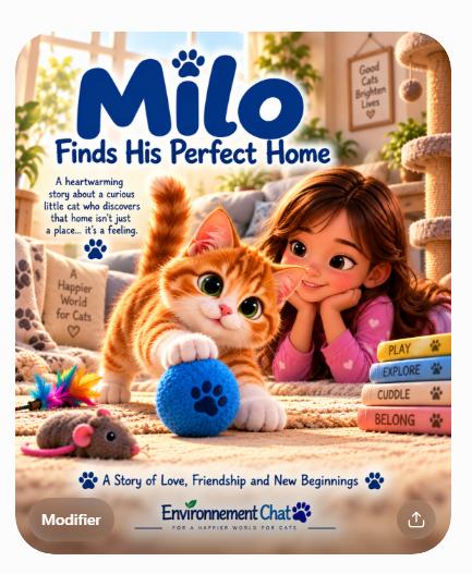 Couverture de l'ebook Milo Finds His Perfect Home, un chaton roux avec une petite fille