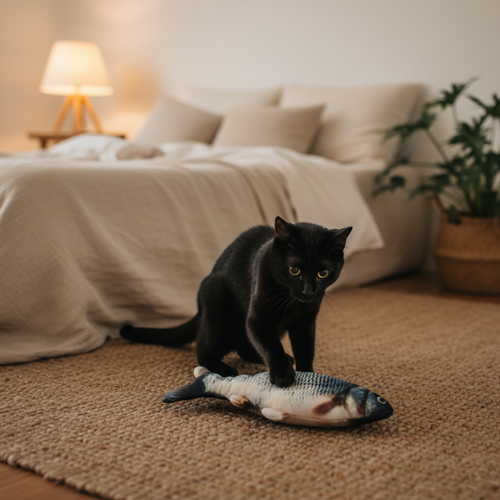 Jouet poisson chat noir chambre